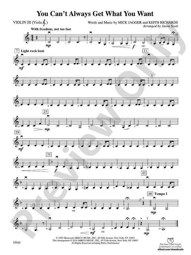 You Can't Always Get What You Want: 3rd Violin (Viola [TC])