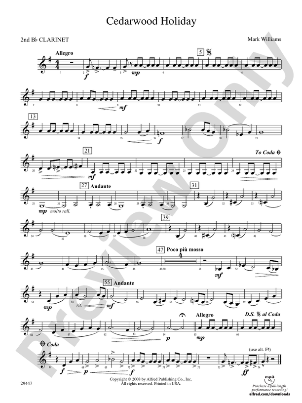 Cedarwood Holiday: 2nd B-flat Clarinet