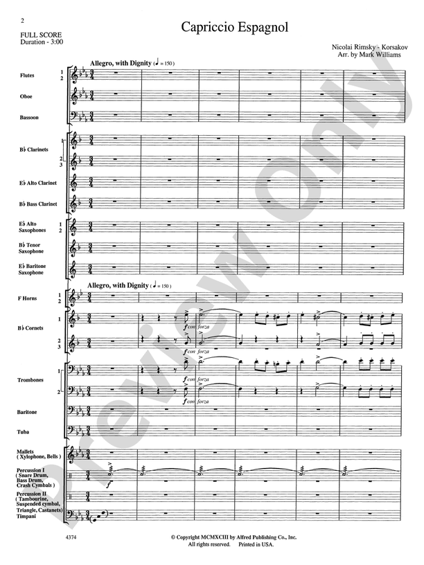 Capriccio Espagnol Concert Band Conductor Score & Parts Nicolai