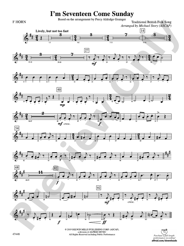 I'm Seventeen Come Sunday: 1st F Horn