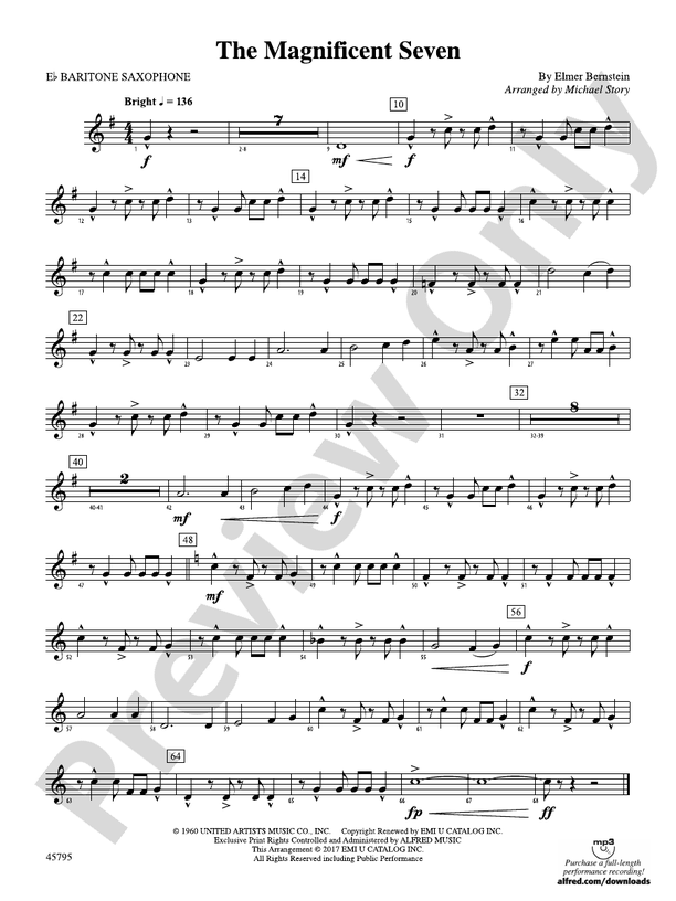 The Magnificent Seven Eflat Baritone Saxophone Eflat Baritone Saxophone Part Digital Sheet