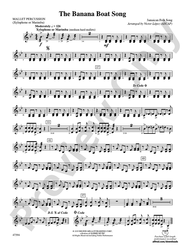 The Banana Boat Song Mallets Mallets Part Digital Sheet Music Download