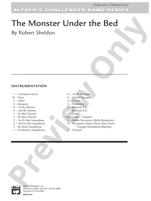 The Monster Under the Bed Concert Band Conductor Score & Parts Robert