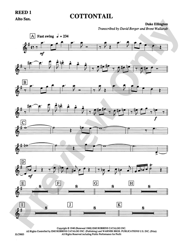 Cottontail E Flat Alto Saxophone E Flat Alto Saxophone Part Digital Sheet Music Download