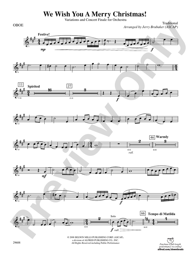 We Wish You a Merry Christmas: Oboe: Oboe Part - Digital Sheet Music ...