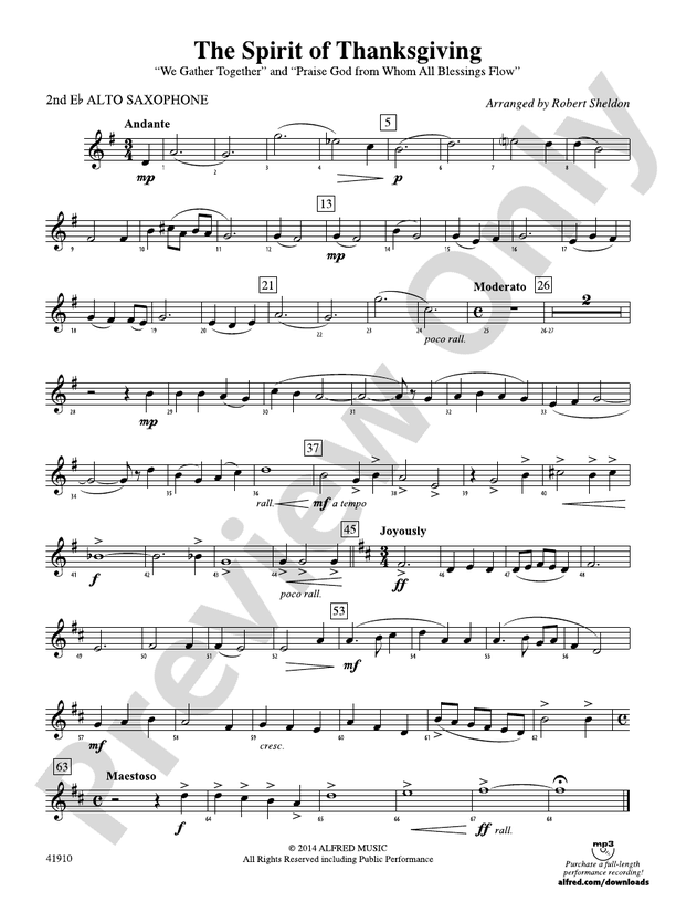 The Spirit of Thanksgiving: 2nd E-flat Alto Saxophone: 2nd E-flat Alto ...