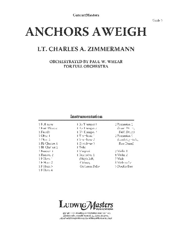 Anchors Aweigh Full Orchestra Conductor Score Charles Zimmerman