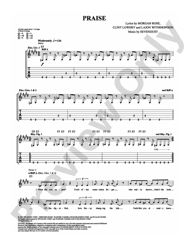 Praise: Guitar TAB: Sevendust - Digital Sheet Music Download