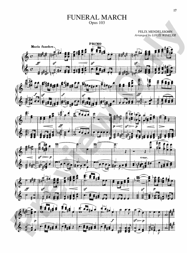 Mendelssohn Marches Funeral March, Opus 103 Part Digital Sheet