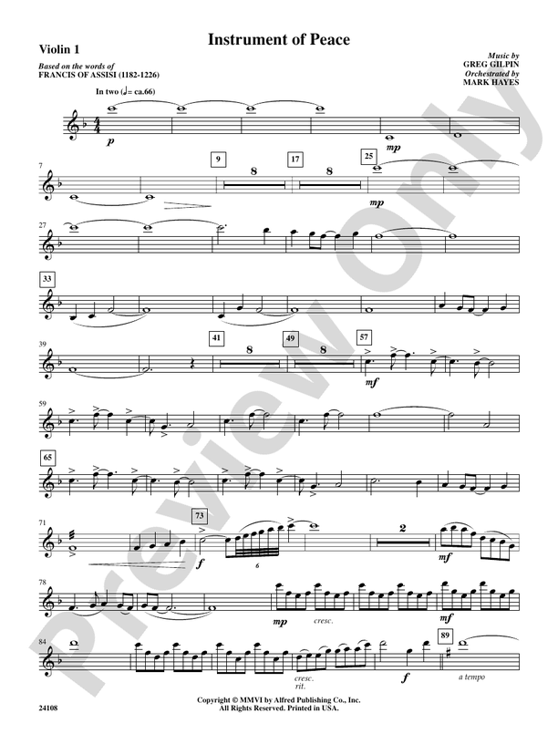 Instrument of Peace: 1st Violin: 1st Violin Part - Digital Sheet Music ...