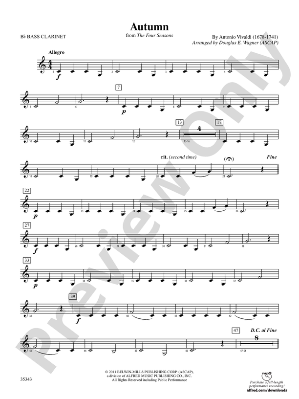 Autumn (from The Four Seasons): B-flat Bass Clarinet