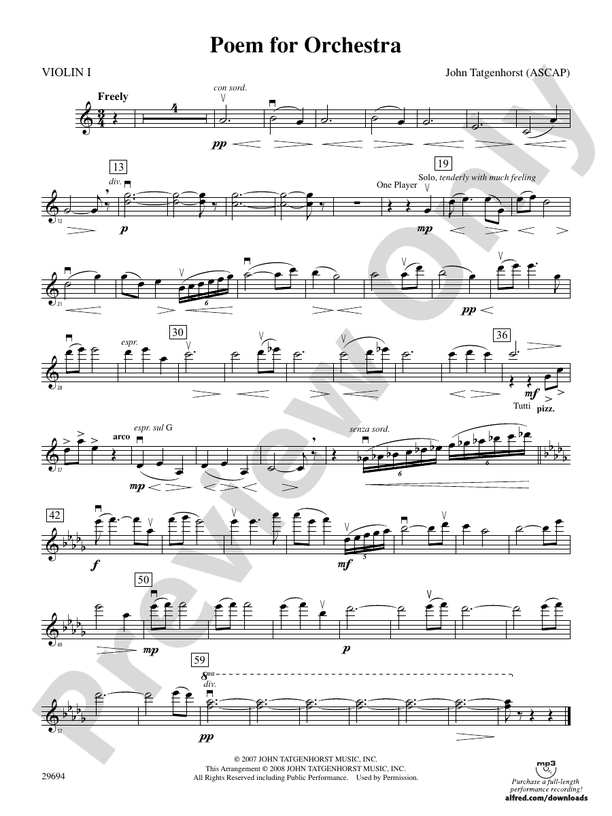 Poem For Orchestra 1st Violin 1st Violin Part Digital Sheet Music Download 