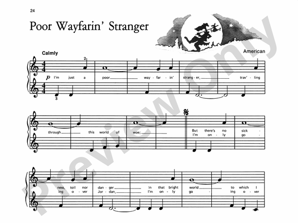 Poor Wayfarin' Stranger - Piano Solo with Lyrics (with Optional Duet Accompaniments)