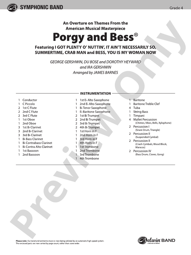 Porgy And Bess® (Medley): Score: Concert Band Score - Digital Sheet ...