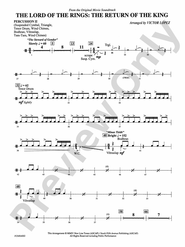 The Lord of the Rings: The Return of the King, Suite from: 2nd Percussion