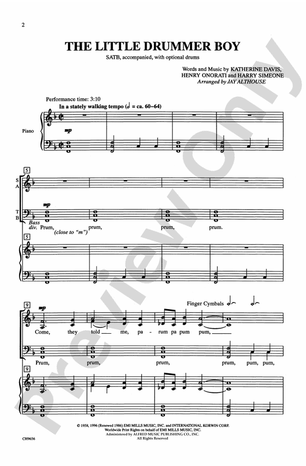 The Little Drummer Boy: SATB Choral Octavo - Digital Sheet Music Download