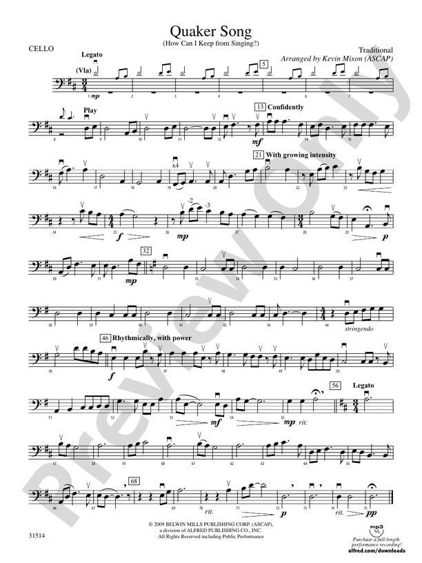 Quaker song how can i keep from singing cello cello part digital