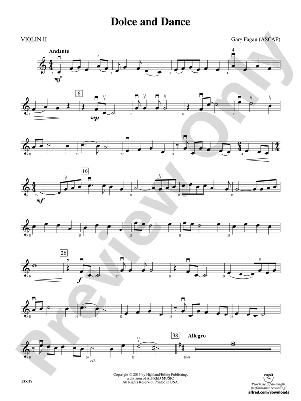 Dolce and Dance 2nd Violin 2nd Violin Part Digital Sheet Music Download