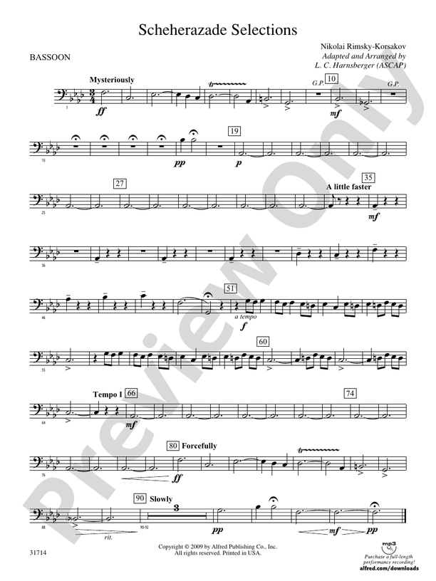 Scheherazade Selections Bassoon Bassoon Part Digital Sheet Music