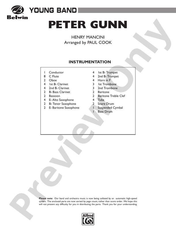 Peter Gunn Score Concert Band Score Digital Sheet Music Download