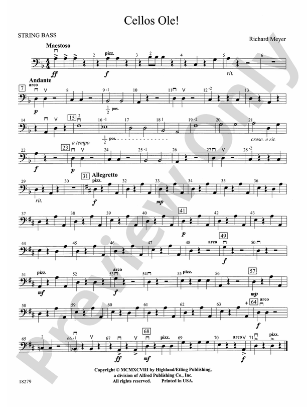 Cellos Ole! String Bass String Bass Part Digital Sheet Music Download