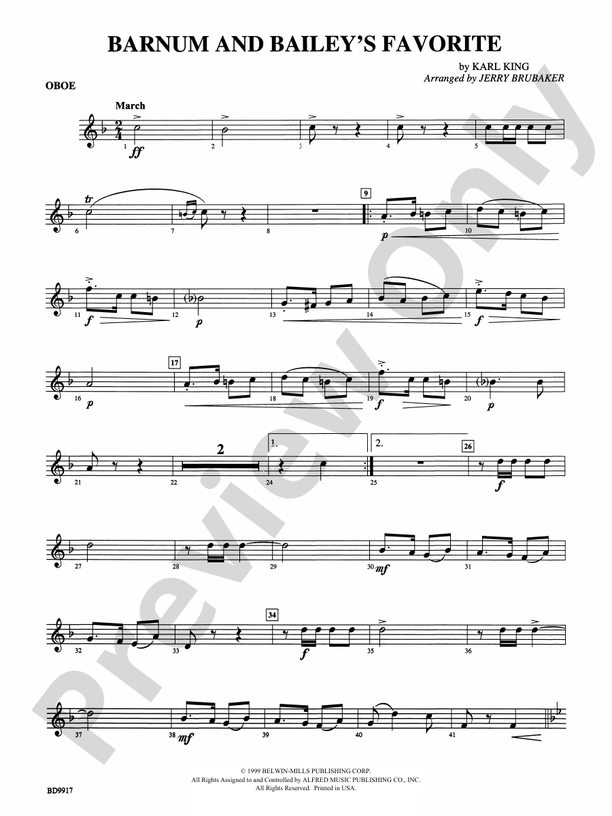 Barnum and Bailey's Favorite Oboe Oboe Part Digital Sheet Music