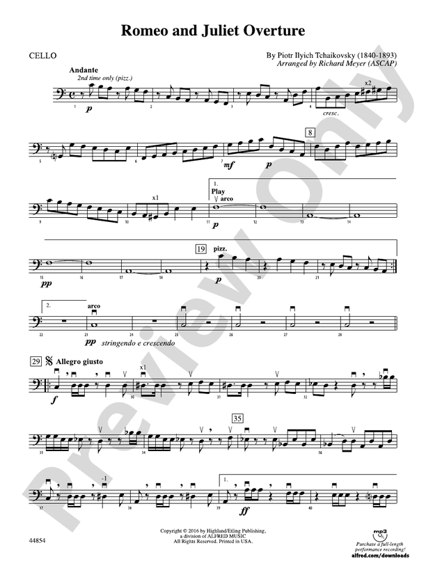 Romeo and Juliet Overture: Cello: Cello Part - Digital Sheet Music