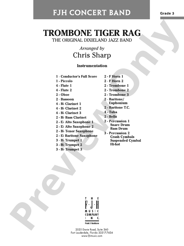 Trombone Tiger Rag Score Digital Sheet Music Download