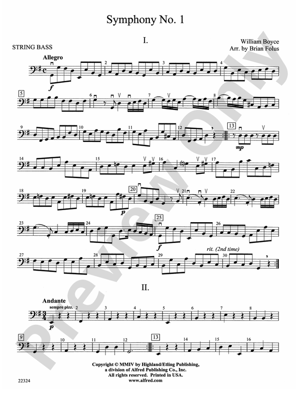 Symphony No. 1 String Bass String Bass Part Digital Sheet Music