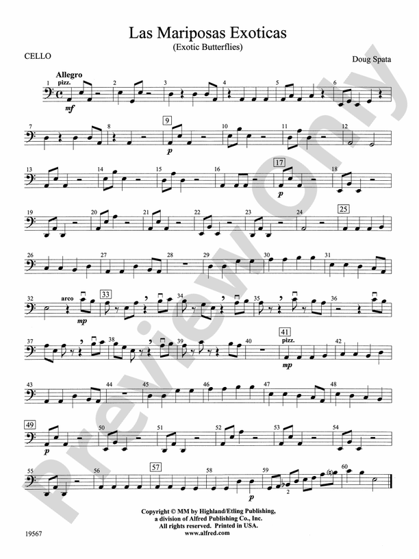 Las Mariposas Exoticas: Cello: Cello Part - Digital Sheet Music Download