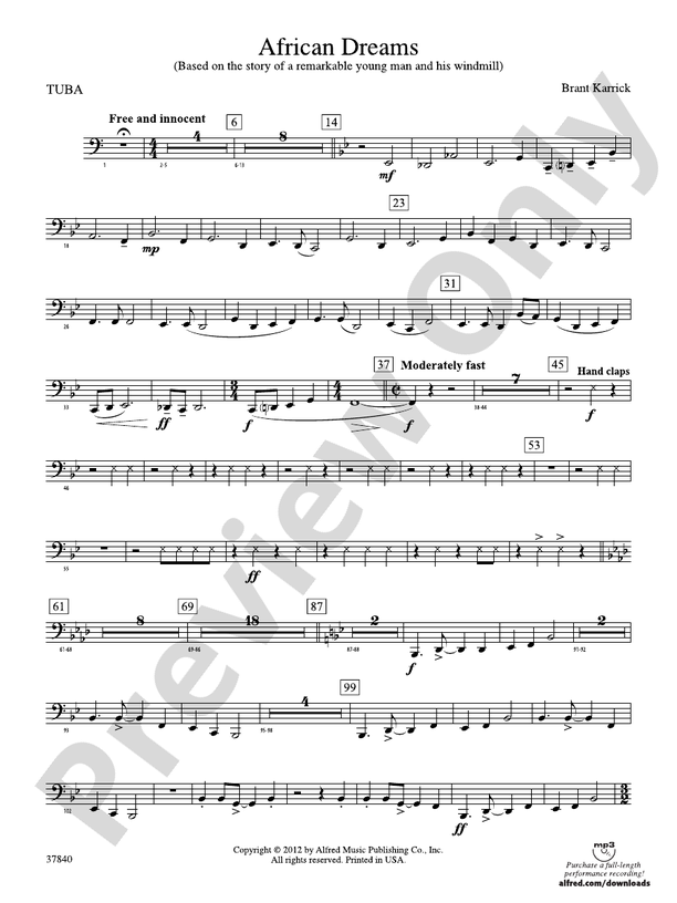 African Dreams Tuba Tuba Part Digital Sheet Music Download