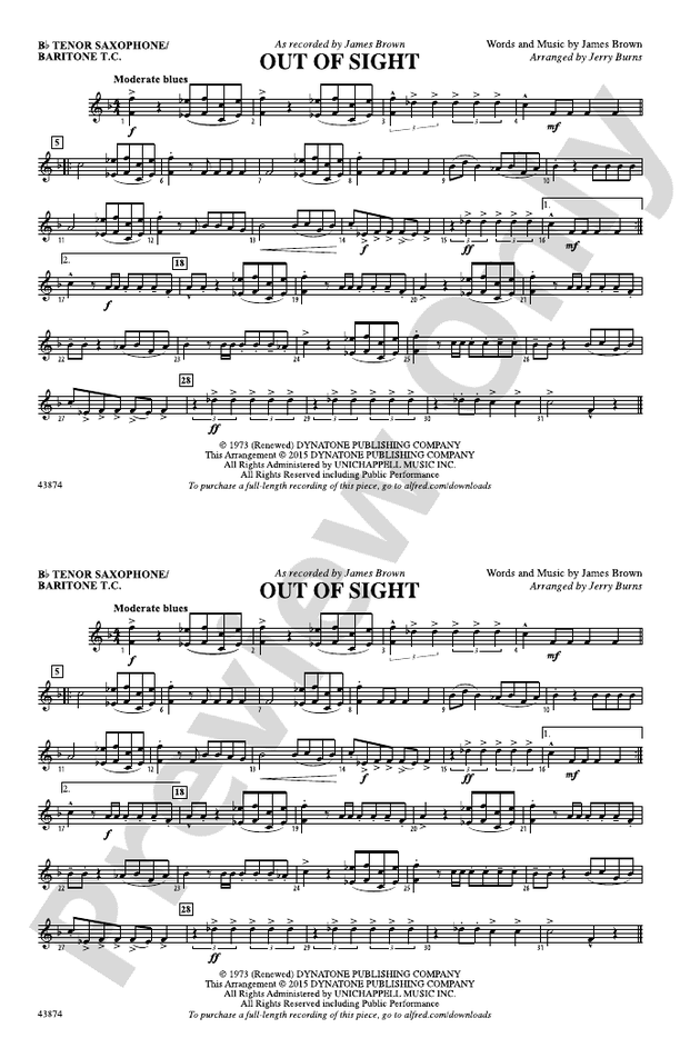 Out of Sight Bb Tenor Saxophone/Bartione Treble Clef Bb Tenor