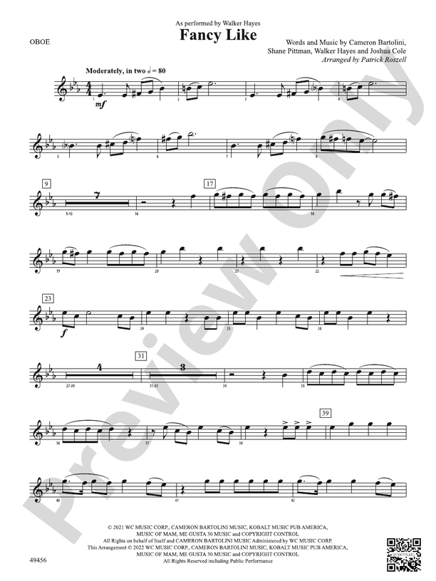 Fancy Like Oboe Oboe Part Digital Sheet Music Download