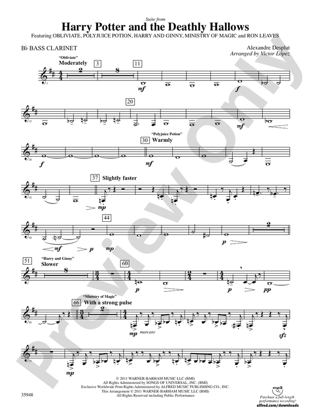 Harry Potter And The Deathly Hallows Part 1 Suite From B Flat Bass Clarinet B Flat Bass 1696