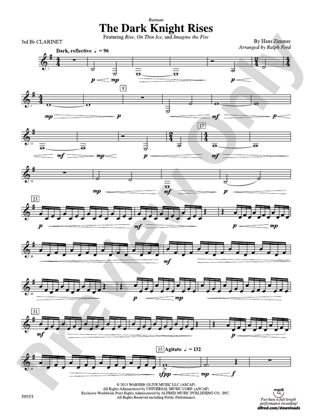 Batman The Dark Knight Rises 3rd Bflat 3rd Bflat Part Digital Sheet