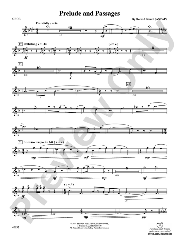 Prelude and Passages Oboe Oboe Part Digital Sheet Music Download