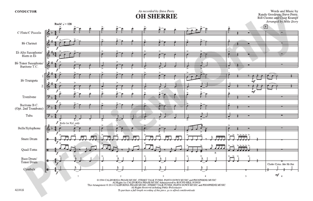 Oh Sherrie Score Marching Band Score Digital Sheet Music Download