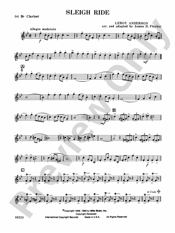 Sleigh Ride: 1st B-flat Clarinet: 1st B-flat Clarinet Part - Digital ...