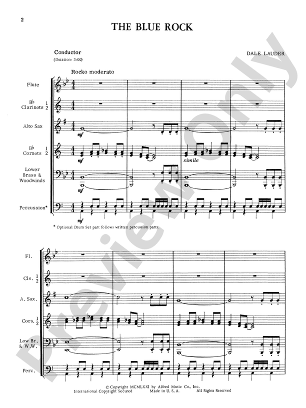 The Blue Rock (with optional Drum Set part) Concert Band Conductor