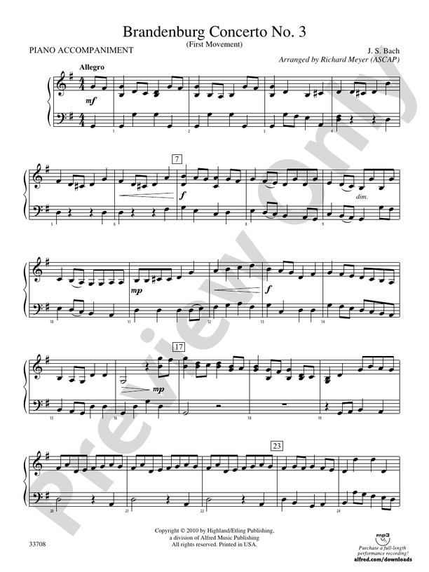 Brandenburg Concerto No. 3 (First Movement): Piano Accompaniment