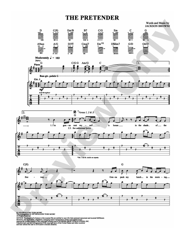 The Pretender Guitar TAB Jackson Browne Digital Sheet Music Download