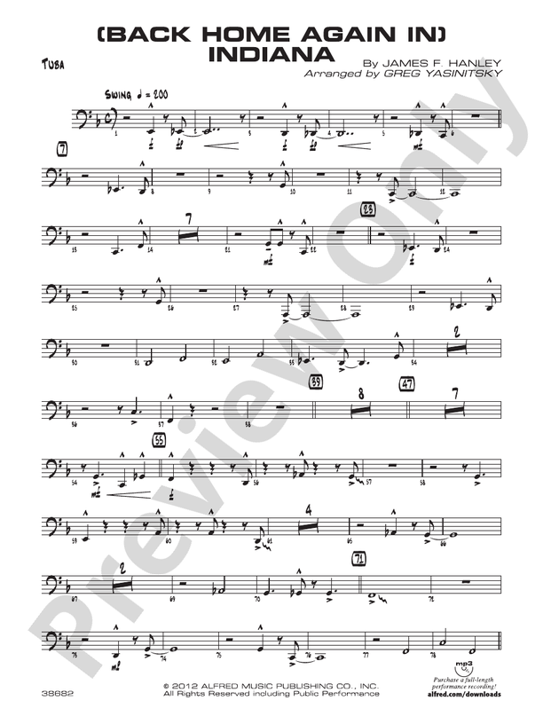 (Back Home Again In) Indiana: Tuba: Tuba Part - Digital Sheet Music ...