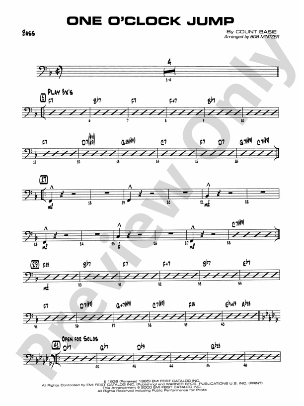 One O'Clock Jump String Bass String Bass Part Digital Sheet Music