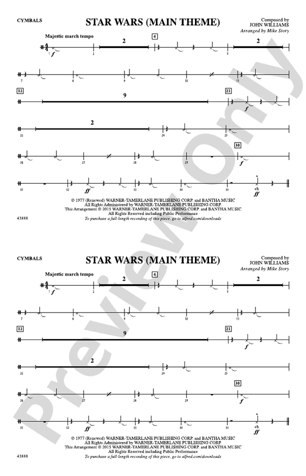 Star Wars Main Theme Song Free Download Star Wars (Main Theme): Cymbals: Cymbals Part - Digital Sheet Music