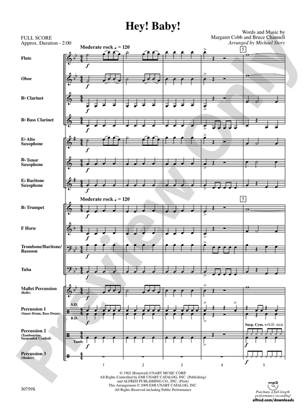 Hey! Baby! Score Concert Band Score Digital Sheet Music Download