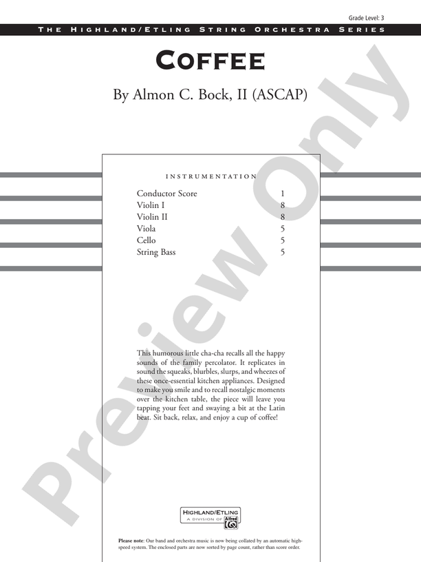 Coffee Score String Orchestra Score Digital Sheet Music Download