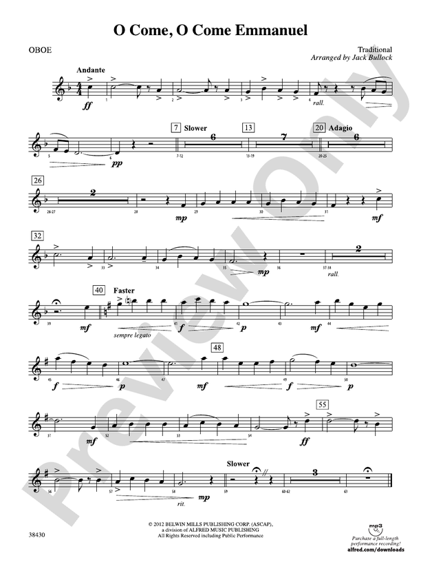 O Come, O Come Emmanuel: Oboe: Oboe Part - Digital Sheet Music Download