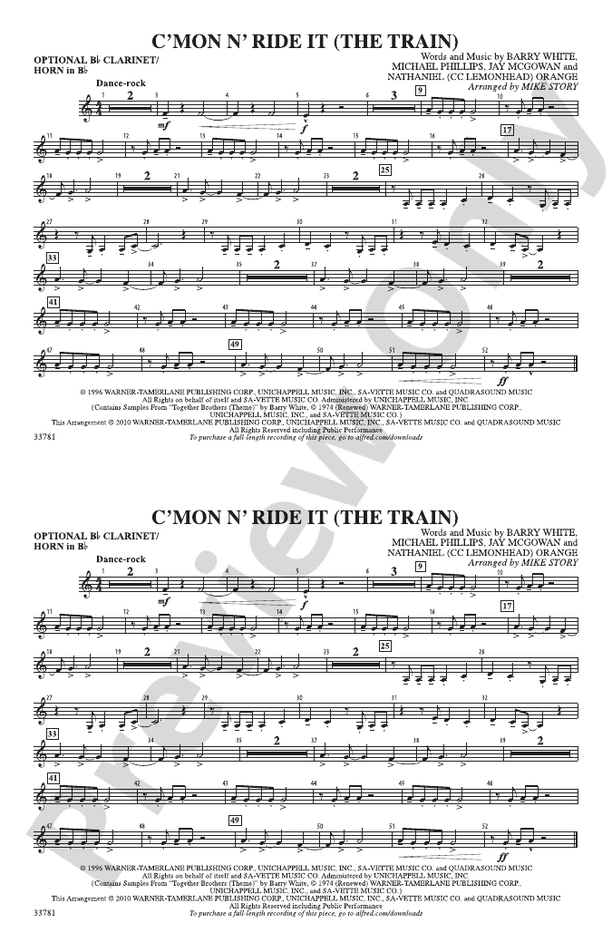 C'mon n' Ride It (The Train): Optional Bb Clarinet/Horn in Bb: Optional ...