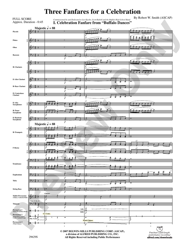 Three Fanfares for a Celebration Concert Band Conductor Score & Parts