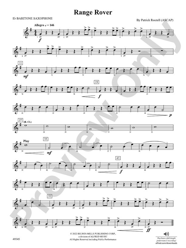 Range Rover Eflat Baritone Saxophone Eflat Baritone Saxophone Part